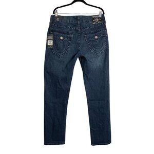 NWT True Religion GENO Relaxed Slim Jeans W33 L32 Dark Wash Flap Pocket Stretch